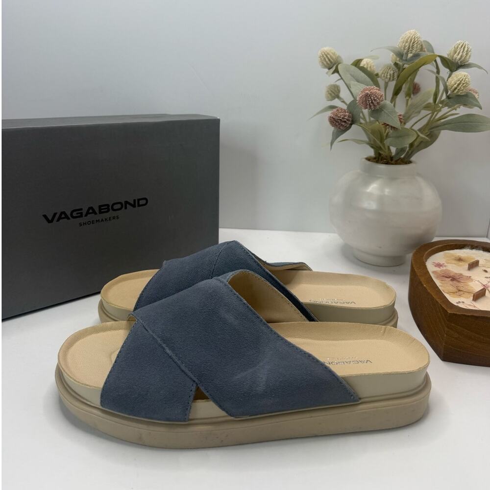 Vagabond Shoemakers Erin Crossband Suede Sandal Blue Women EU 40/10 NWB